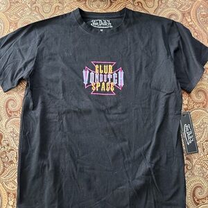 Von Dutch Black Short-Sleeve Tee with Purple & Yellow 'Club VonDutch Space' Logo
